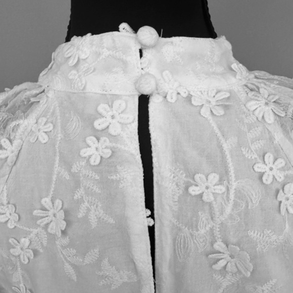 Lulus Charismatic Romantic Embroidered Mock Neck Blouse Top, White, Size S - Picture 8 of 13